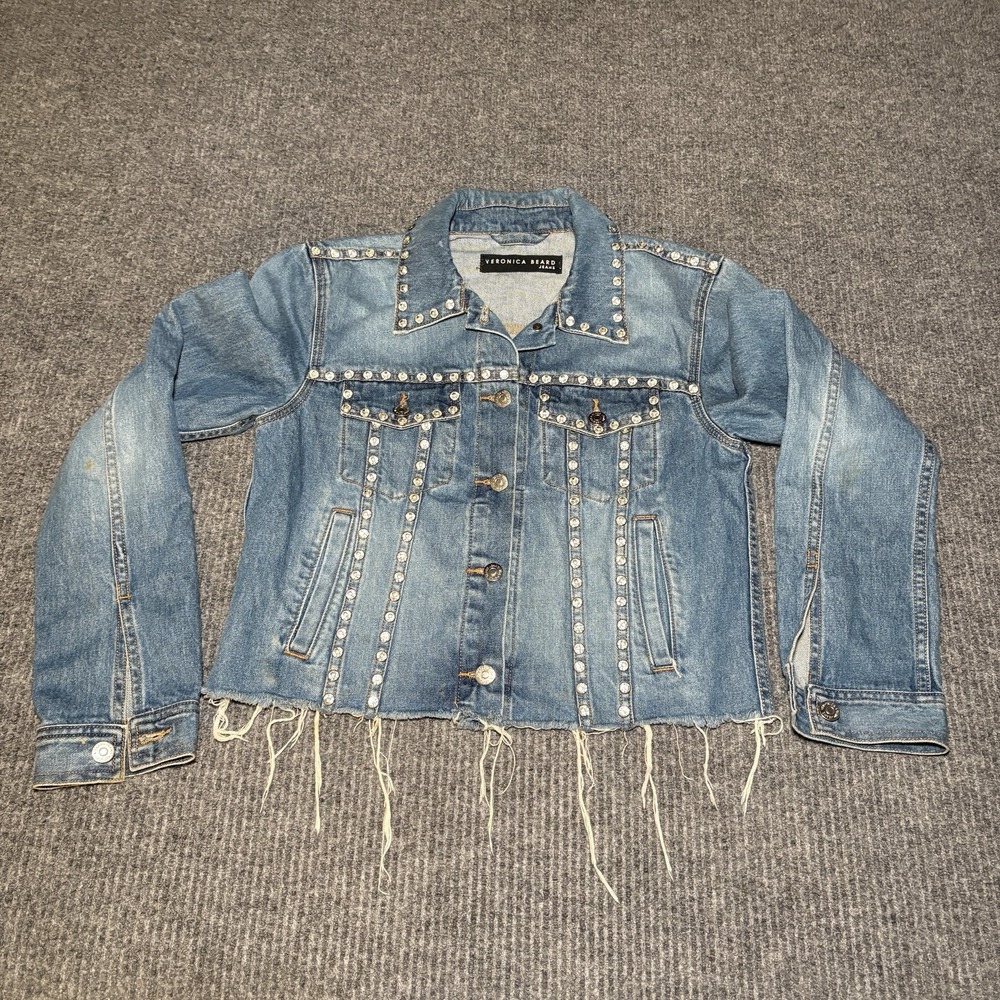 Veronica Beard Cara Studded Jean Jacket Rhinestones Sz. M